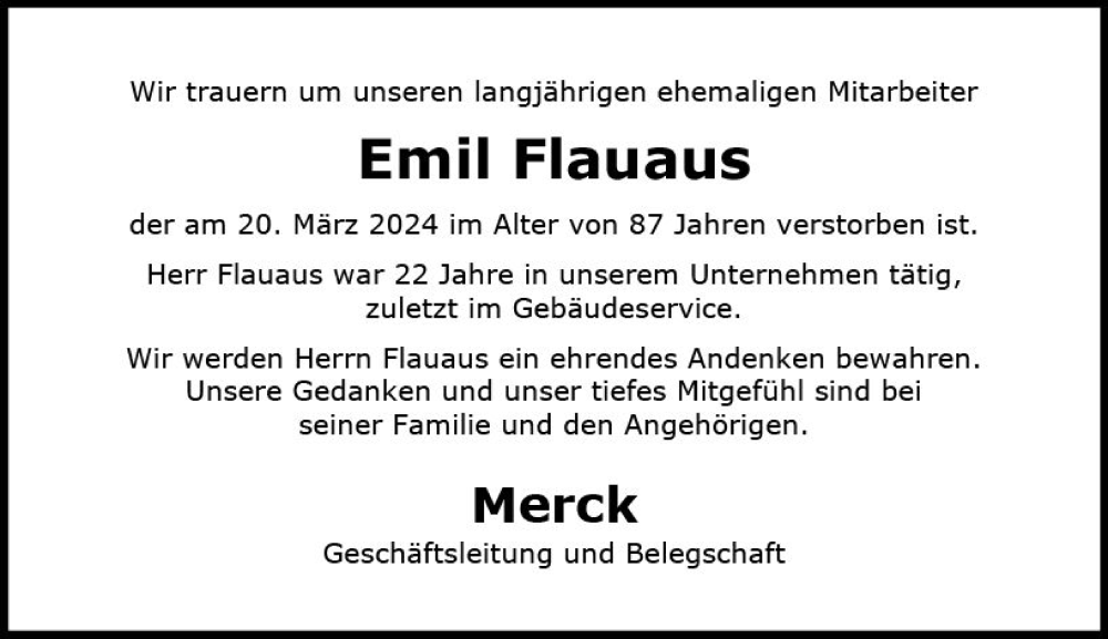 Traueranzeigen Von Emil Flauaus Vrm Trauer De