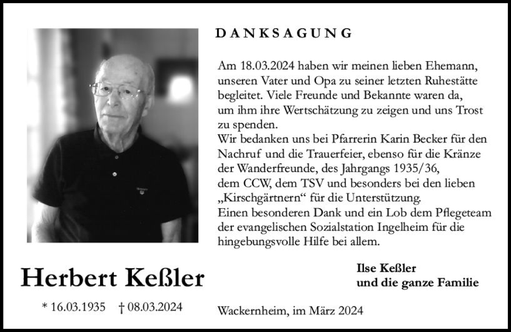 Traueranzeigen von Herbert Keßler vrm trauer de