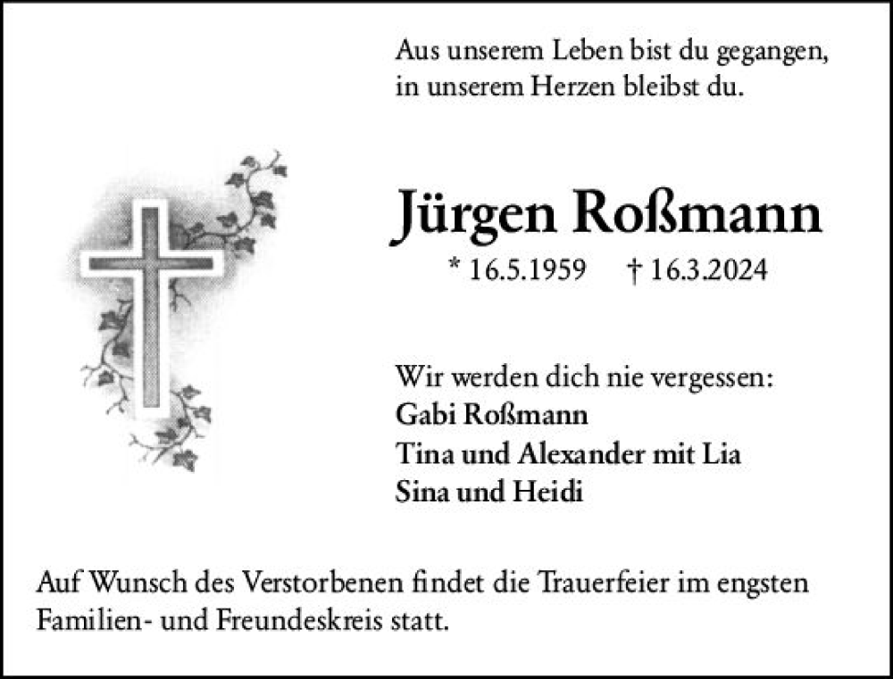 Traueranzeigen Von J Rgen Ro Mann Vrm Trauer De