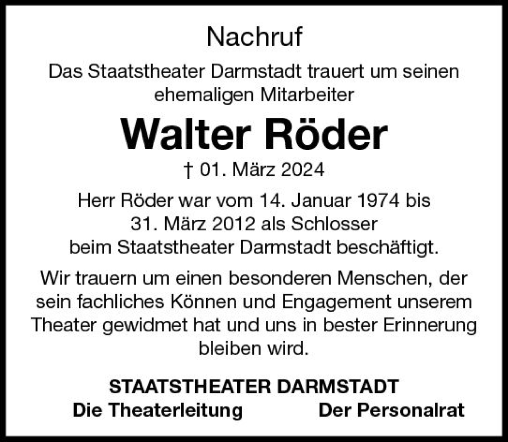 Traueranzeigen Von Walter R Der Vrm Trauer De