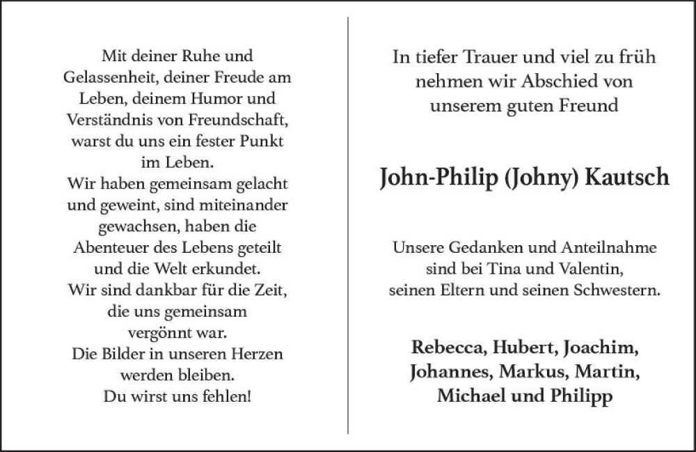 Traueranzeigen Von John Philip Kautsch Vrm Trauer De