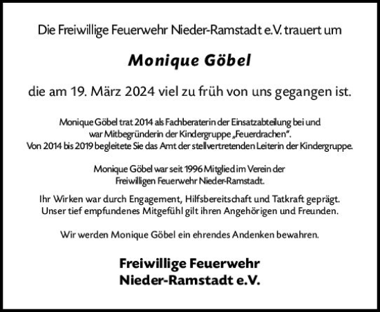 Traueranzeigen von Monique Göbel vrm trauer de