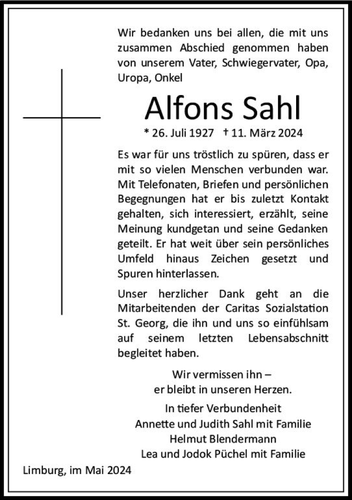 Traueranzeigen Von Alfons Sahl Vrm Trauer De