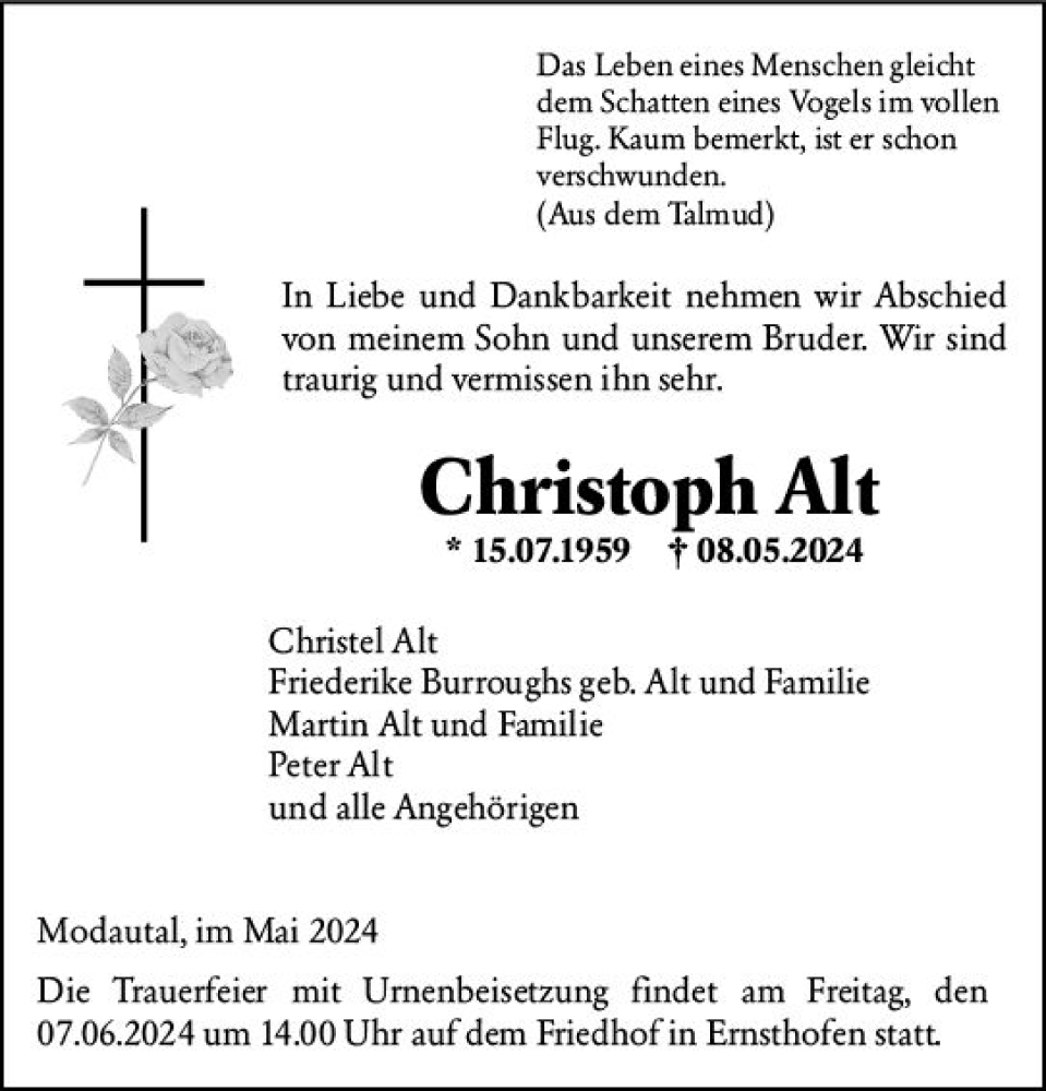 Traueranzeigen Von Christoph Alt Vrm Trauer De