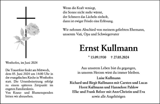 Traueranzeigen Von Ernst Kullmann Vrm Trauer De