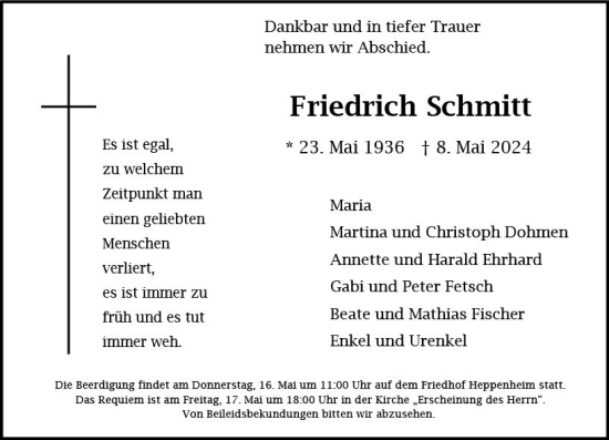 Traueranzeige von Friedrich Schmitt von Starkenburger Echo