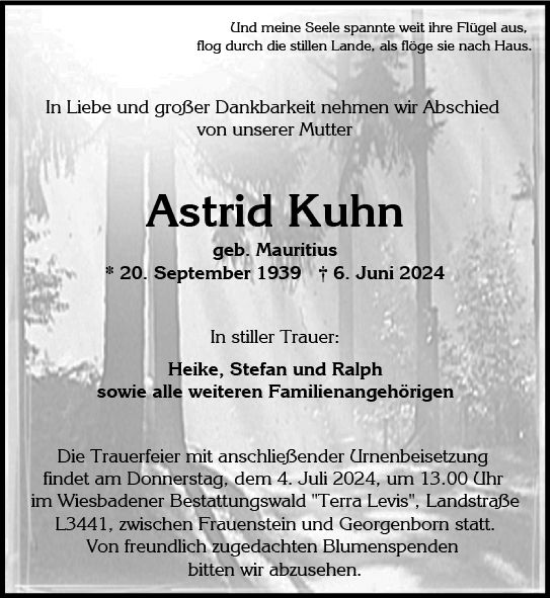 Traueranzeigen Von Astrid Kuhn Vrm Trauer De