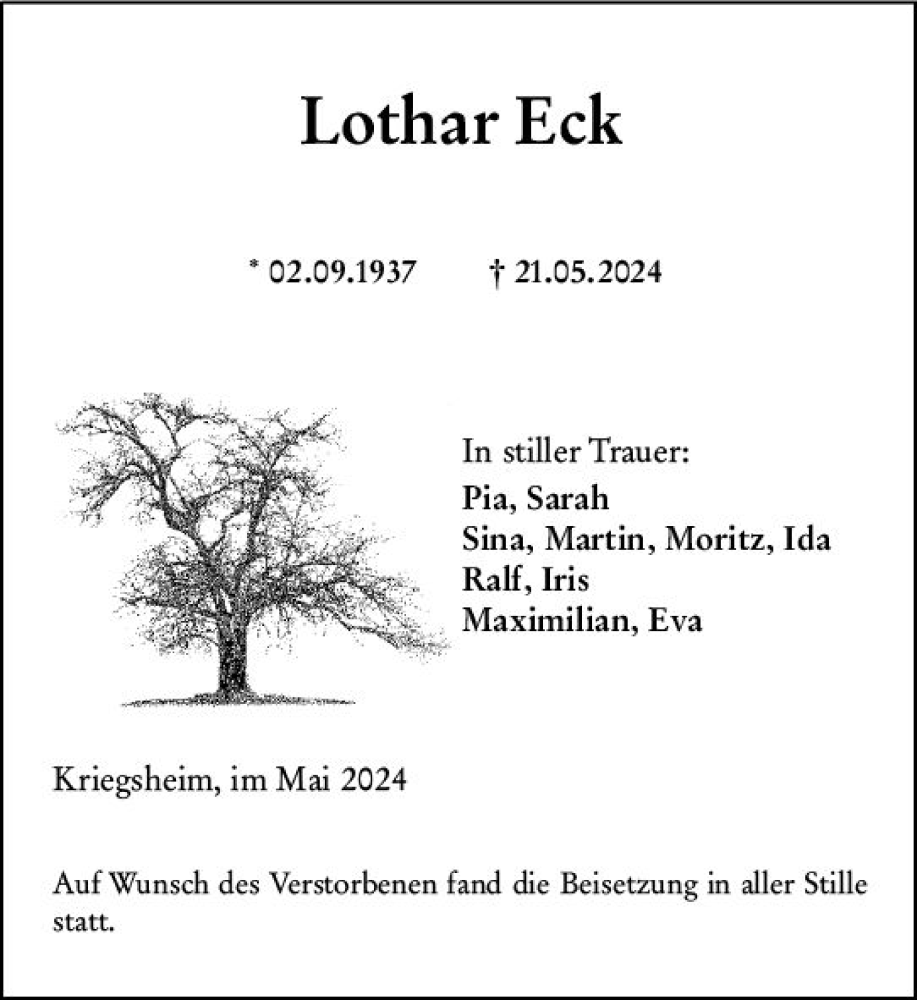 Traueranzeigen Von Lothar Eck Vrm Trauer De