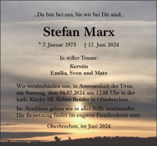 Traueranzeigen Von Stefan Marx Vrm Trauer De