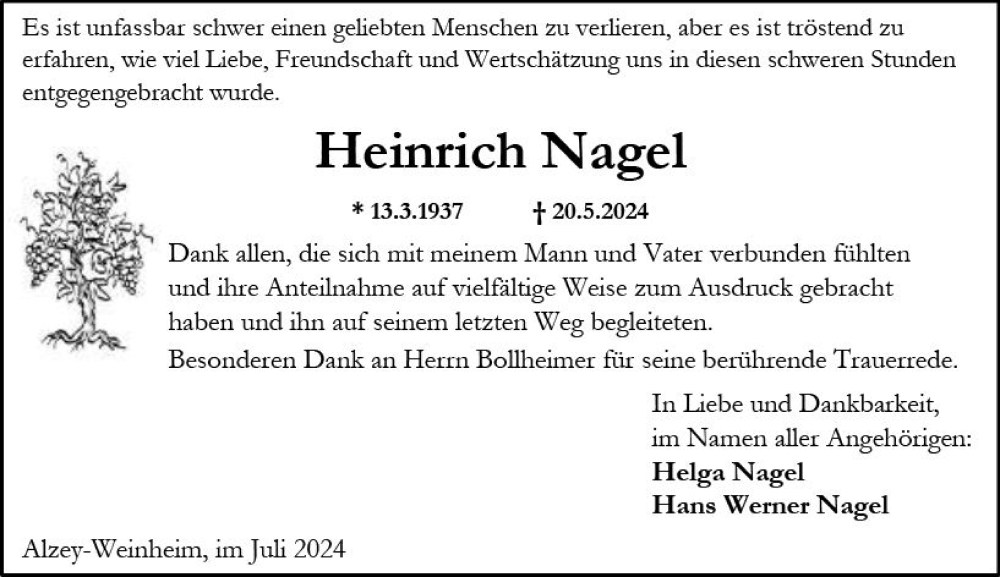 Traueranzeigen Von Heinrich Nagel Vrm Trauer De