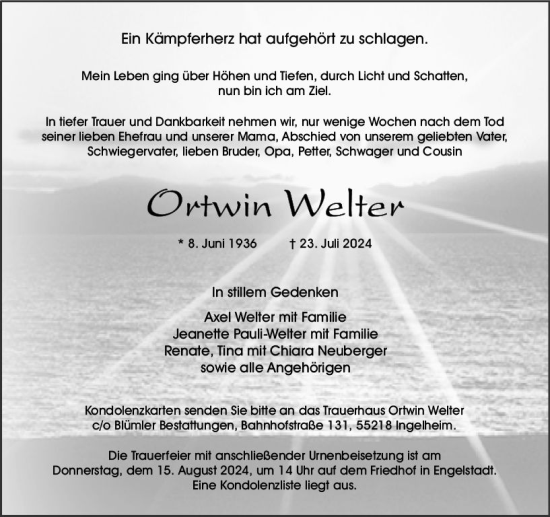 Traueranzeigen Von Ortwin Welter Vrm Trauer De