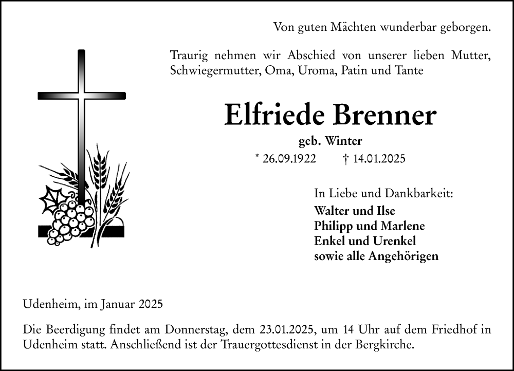 Traueranzeigen Von Elfriede Brenner Vrm Trauer De