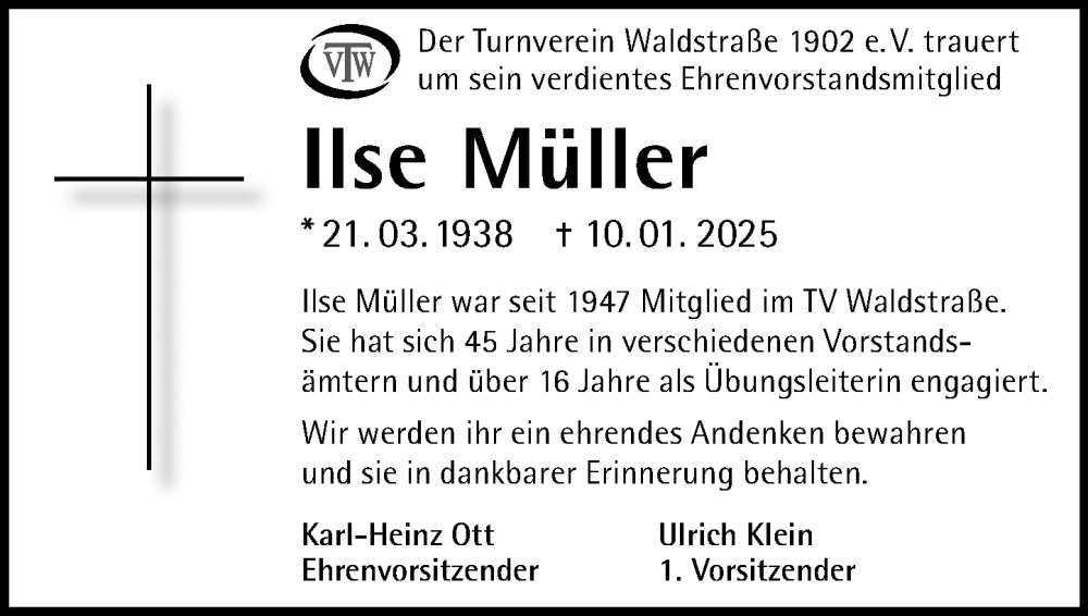 Traueranzeigen von Ilse Müller vrm trauer de