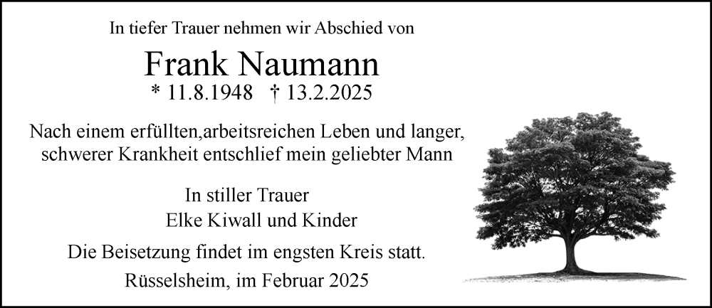 Traueranzeigen Von Frank Naumann Vrm Trauer De