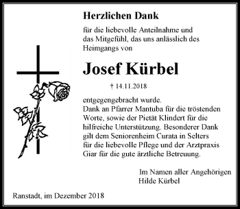 Traueranzeige von Josef Kürbel von 561 Kreisanzeiger