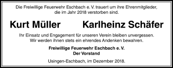 Traueranzeige von Karlheinz Schäfer von 564 Usinger Anzeiger