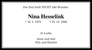 Traueranzeige von Nina Hesselink von 560 Gießener Anzeiger