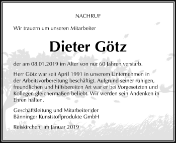 Traueranzeige von Dieter Götz von 560 Gießener Anzeiger