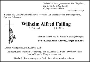 Traueranzeige von Wilhelm Alfred Failing von 201 WNZ - Wetzlarer Neue Zeitung (110)