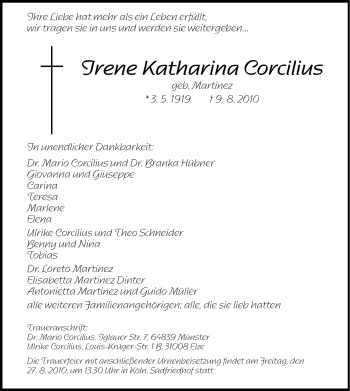 Traueranzeige von Irene Katharina Corcilius von Darmstädter Echo, Odenwälder Echo, Rüsselsheimer Echo, Groß-Gerauer-Echo, Ried Echo
