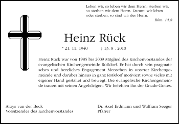 Traueranzeige von Heinz Rück von Echo-Zeitungen (Gesamtausgabe)