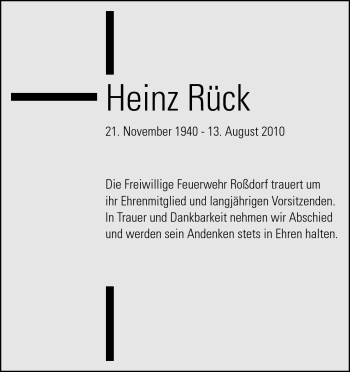 Traueranzeige von Heinz Rück von Darmstädter Echo, Odenwälder Echo, Rüsselsheimer Echo, Groß-Gerauer-Echo, Ried Echo