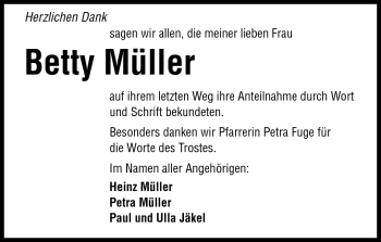 Traueranzeige von Betty Müller von Rüsselsheimer Echo, Groß-Gerauer-Echo, Ried Echo