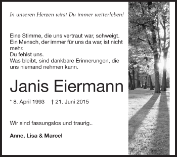 Traueranzeige von Janis Eiermann von Odenwälder Echo