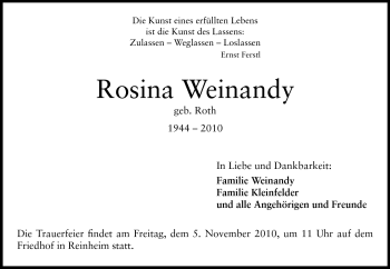 Traueranzeige von Rosina Weinandy von Darmstädter Echo, Odenwälder Echo, Rüsselsheimer Echo, Groß-Gerauer-Echo, Ried Echo