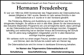 Traueranzeige von Hermann Freudenberg von Echo-Zeitungen (Gesamtausgabe)