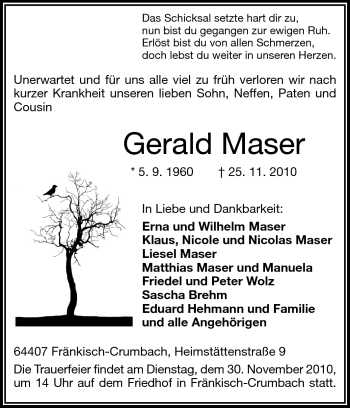 Traueranzeige von Gerald Maser von Odenwälder Echo