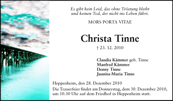 Traueranzeige von Christa Tinne von Starkenburger Echo