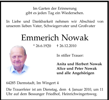 Traueranzeige von Emmerich Nowak von Echo-Zeitungen (Gesamtausgabe)