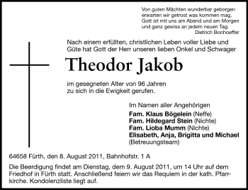 Traueranzeige von Theodor Jakob von Starkenburger Echo