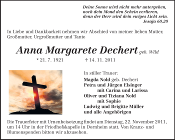 Traueranzeige von Anna Dechert von Rüsselsheimer Echo, Groß-Gerauer-Echo, Ried Echo