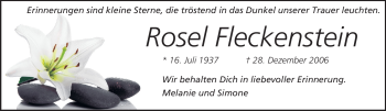 Traueranzeige von Rosel Fleckenstein von Rüsselsheimer Echo, Groß-Gerauer-Echo, Ried Echo