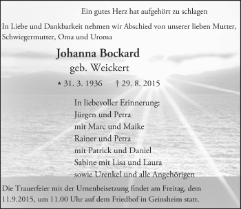 Traueranzeige von Johanna Bockard von trauer.echo-online.de