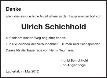 Traueranzeige von Ulrich Schichhold von Echo-Zeitungen (Gesamtausgabe)