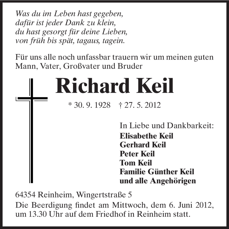 Traueranzeigen von Richard Keil | www.vrm-trauer.de