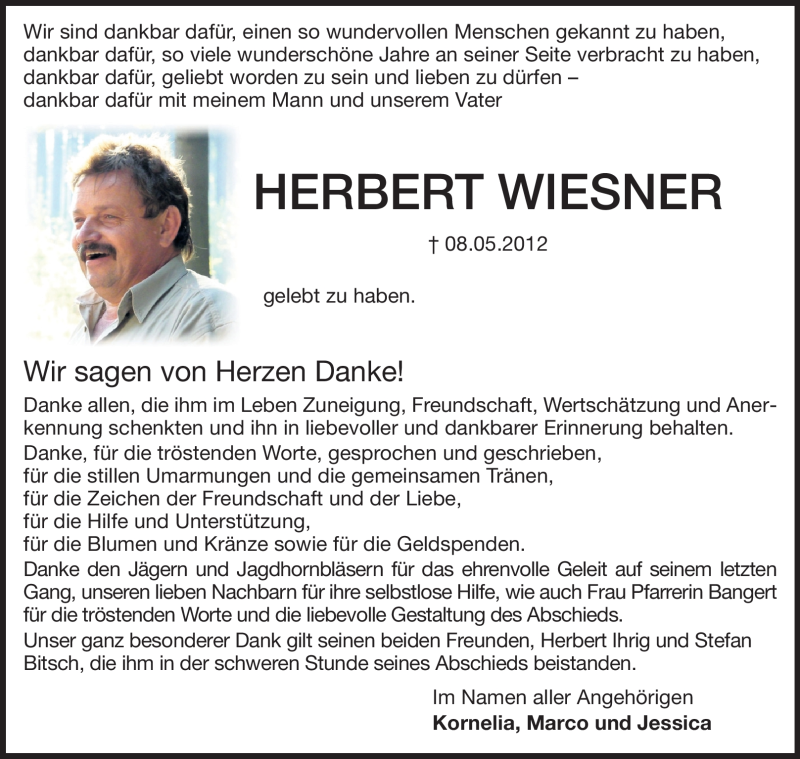  Traueranzeige für Herbert Wiesner vom 09.06.2012 aus Echo-Zeitungen (Gesamtausgabe)