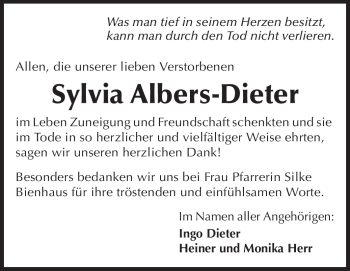 Traueranzeige von Sylvia Albers-Dieter von Starkenburger Echo