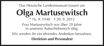 Traueranzeige von Olga Martusewitsch von Echo-Zeitungen (Gesamtausgabe)