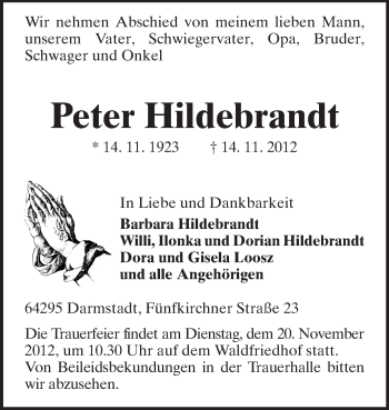 Traueranzeige von Peter Huthmann von Echo-Zeitungen (Gesamtausgabe)