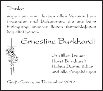 Traueranzeige von Ernestine Burkhardt von Rüsselsheimer Echo, Groß-Gerauer-Echo, Ried Echo