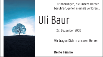 Traueranzeige von Uli Baur von Echo-Zeitungen (Gesamtausgabe)