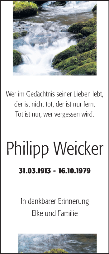 Traueranzeige von Philipp Weicker von Echo-Zeitungen (Gesamtausgabe)