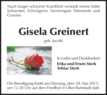 Traueranzeige von Gisela Greinert von Echo-Zeitungen (Gesamtausgabe)