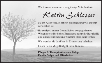 Traueranzeige von Katrin Schlosser von Echo-Zeitungen (Gesamtausgabe)