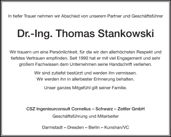 Traueranzeige von Thomas Stankowski von Echo-Zeitungen (Gesamtausgabe)