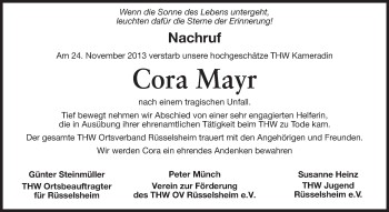 Traueranzeige von Cora Mayr von Echo-Zeitungen (Gesamtausgabe)